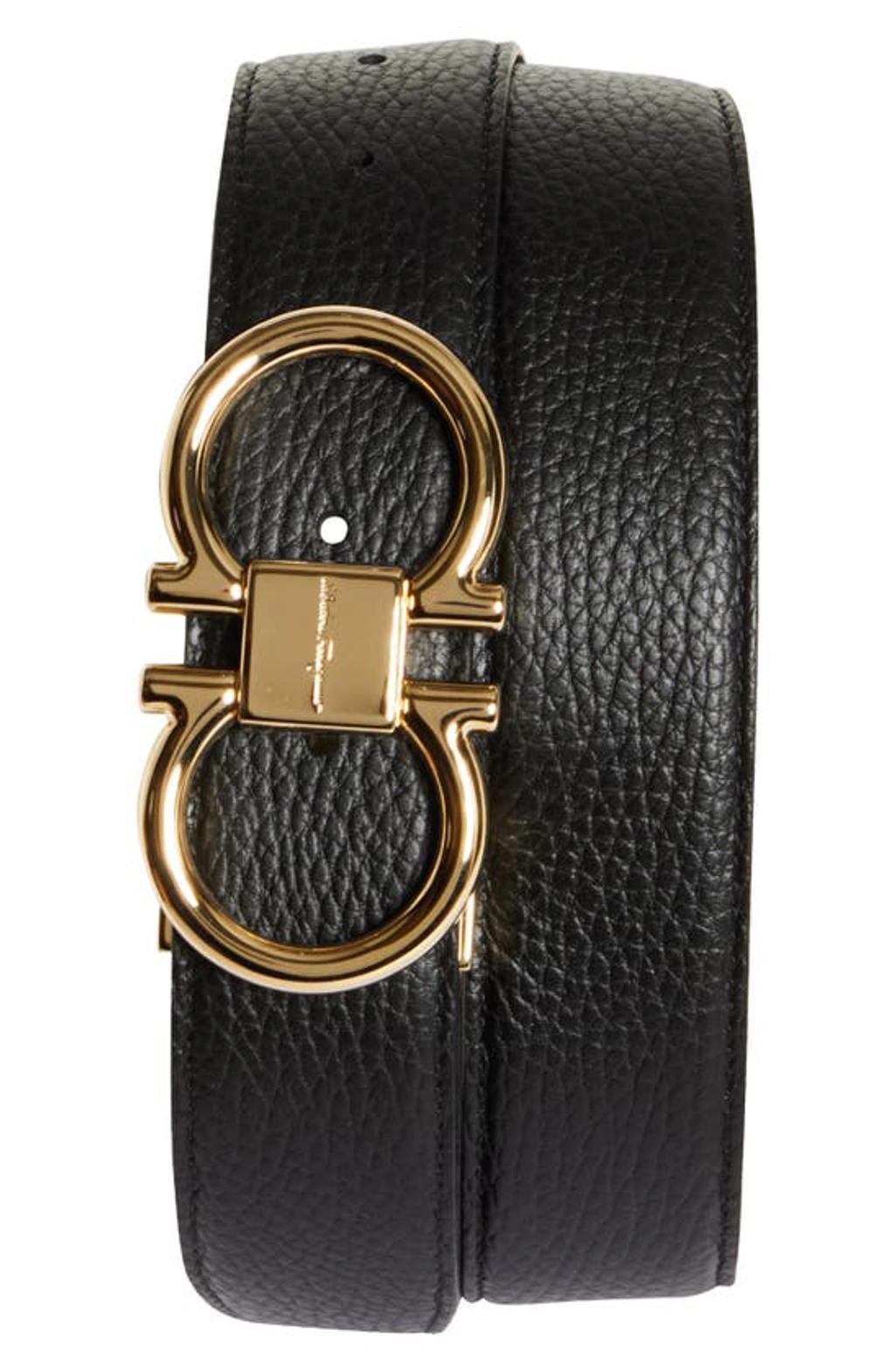 Reversible Double Gancio Leather Belt In Nero Cocoa Brown Product Image