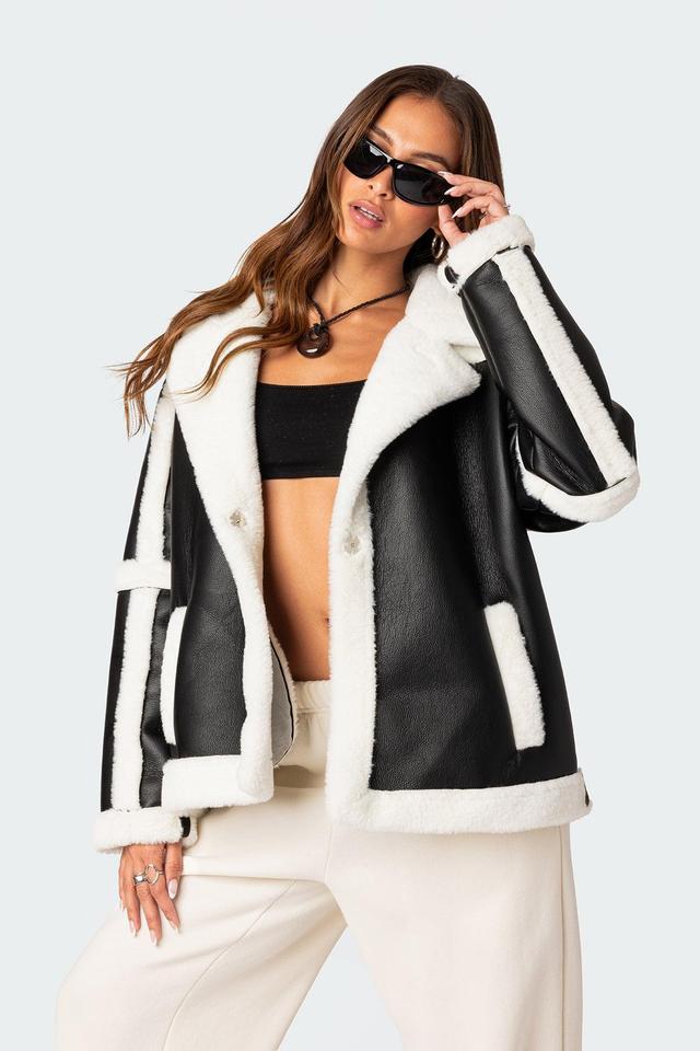 Rocki Oversized Faux Leather Shearling Jacket Product Image