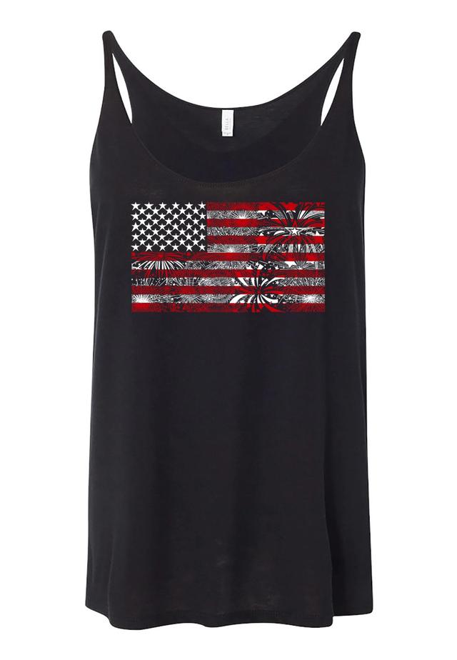 LA Pop Art Women's Fireworks American Flag Premium Word Art Flowy Tank Product Image