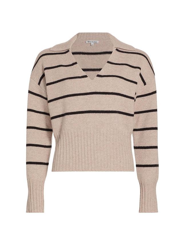Womens Beckie Striped Cashmere V-Neck Sweater Product Image