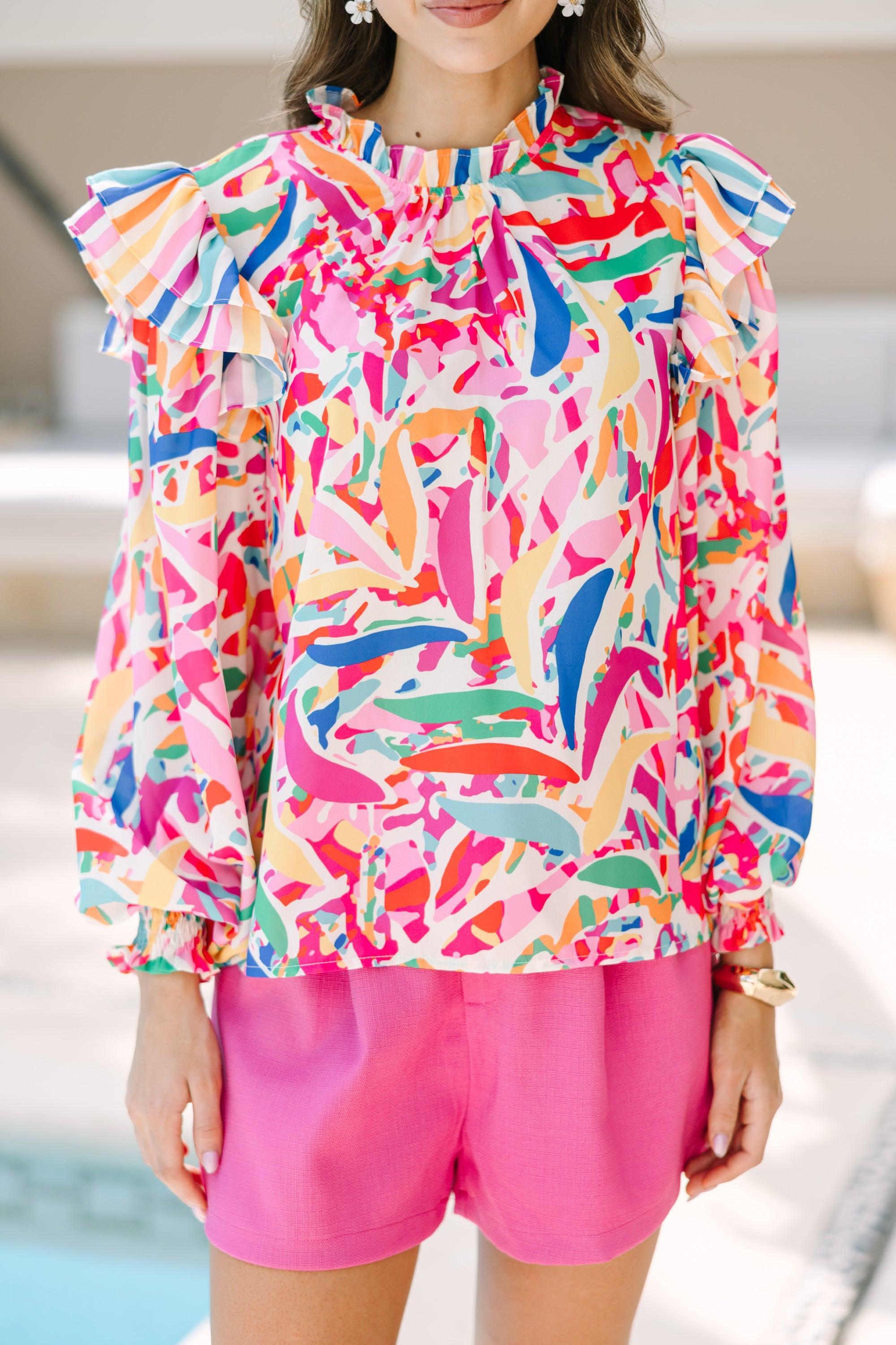 Look On The Bright Side Pink Abstract Blouse Female Product Image