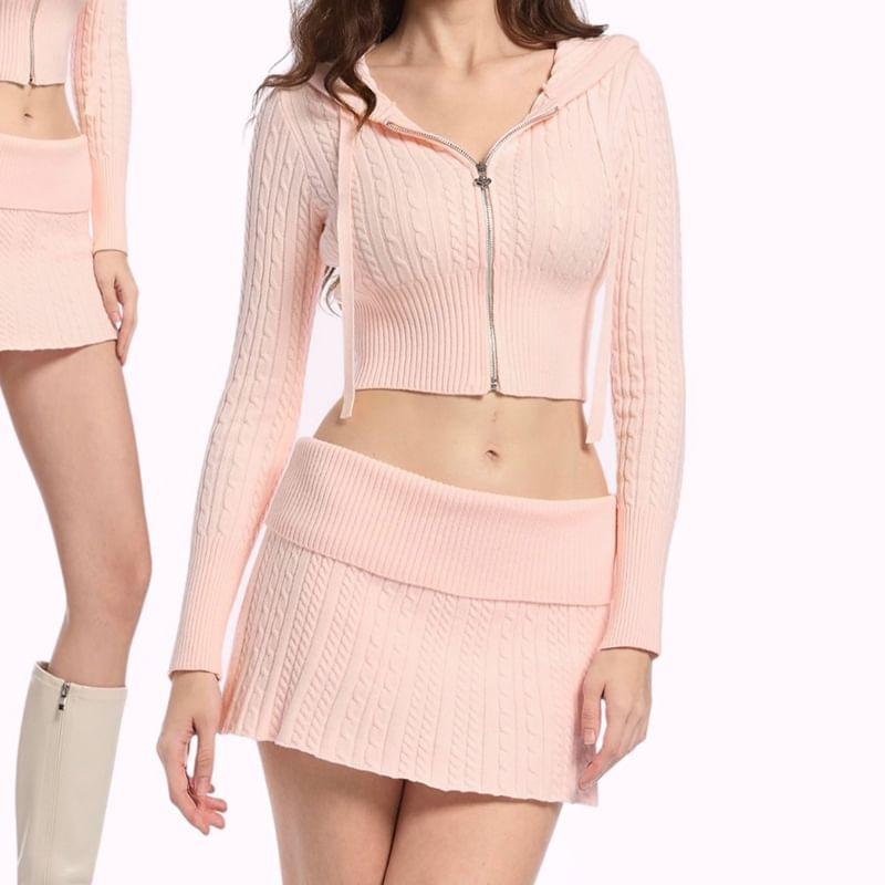 Low Waist Plain Cable-Knit Mini A-Line Skirt Product Image