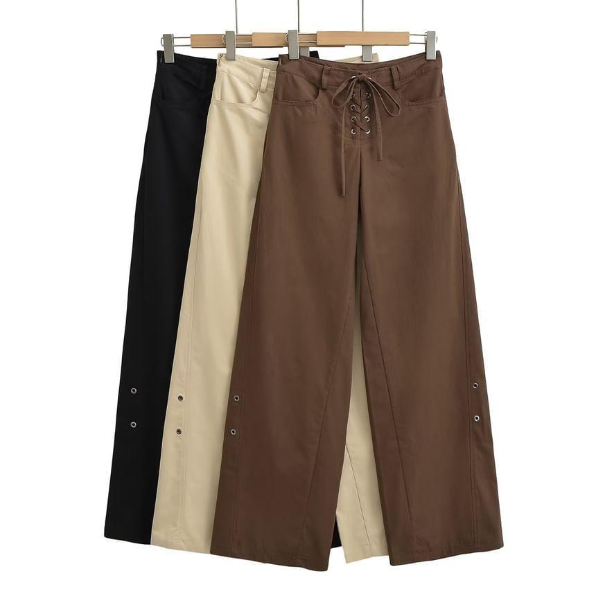 High Rise Plain Wide Leg Pants Product Image