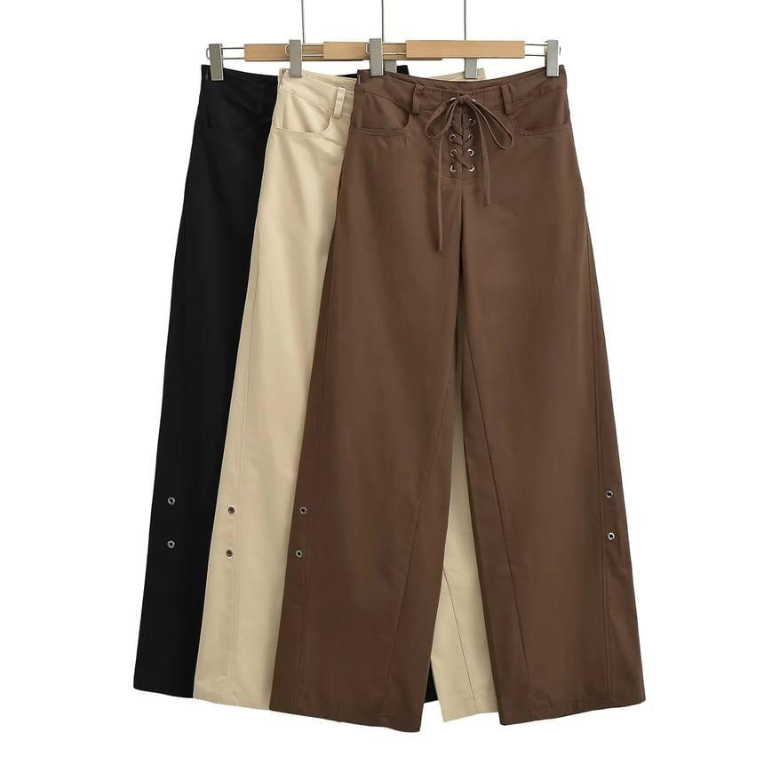 Mid Rise Plain Lace-Up Flared Pants Product Image