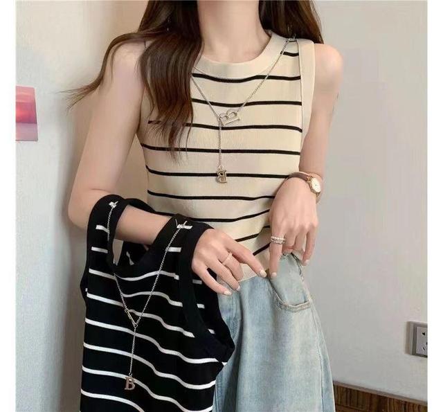 Round Neck Striped Tank Top Product Image