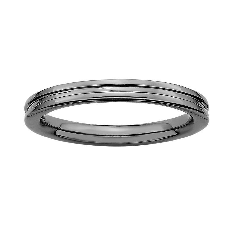 Stacks & Stones Ruthenium-Plated Sterling Silver Grooved Stack Ring, Womens Black Product Image