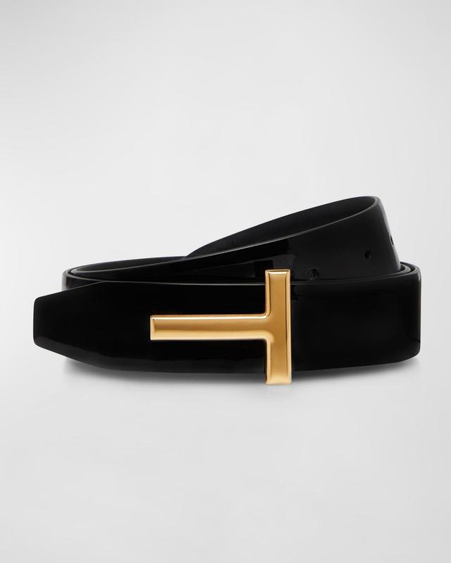 Womens T Logo Buckle Leather Belt - Black - Size Medium - Black - Size Medium Product Image