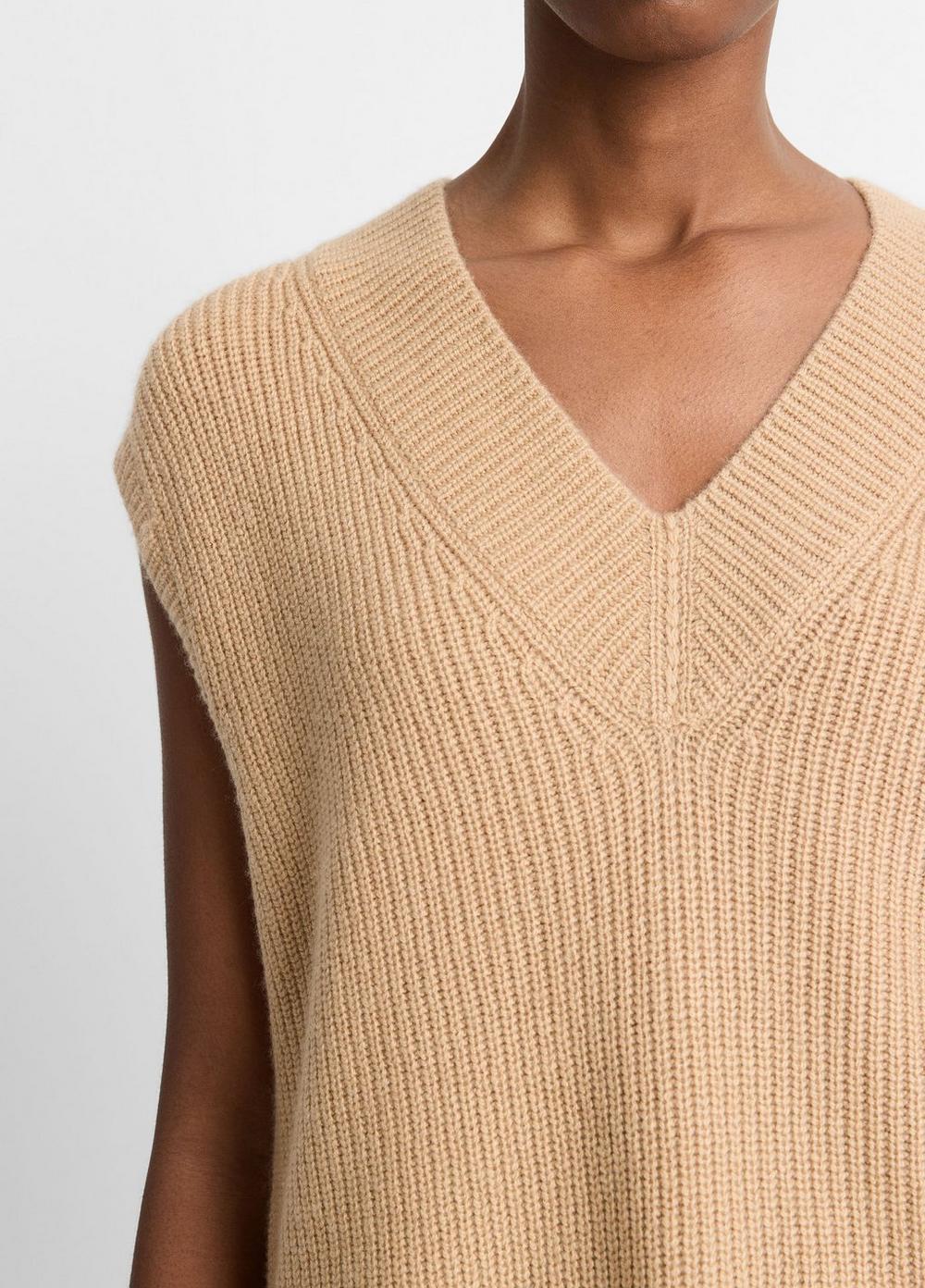 Womens Ribbed Wool-Cashmere V-Neck Sweater Vest, Vine, Size XL Vince Product Image