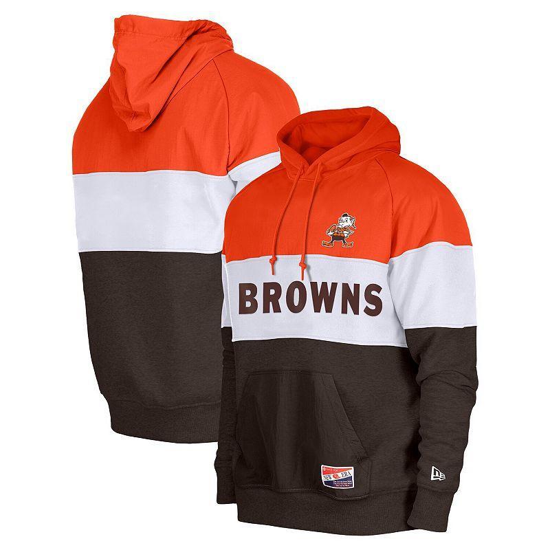 Mens New Era Cleveland Browns Throwback Colorblocked Pullover Hoodie Product Image