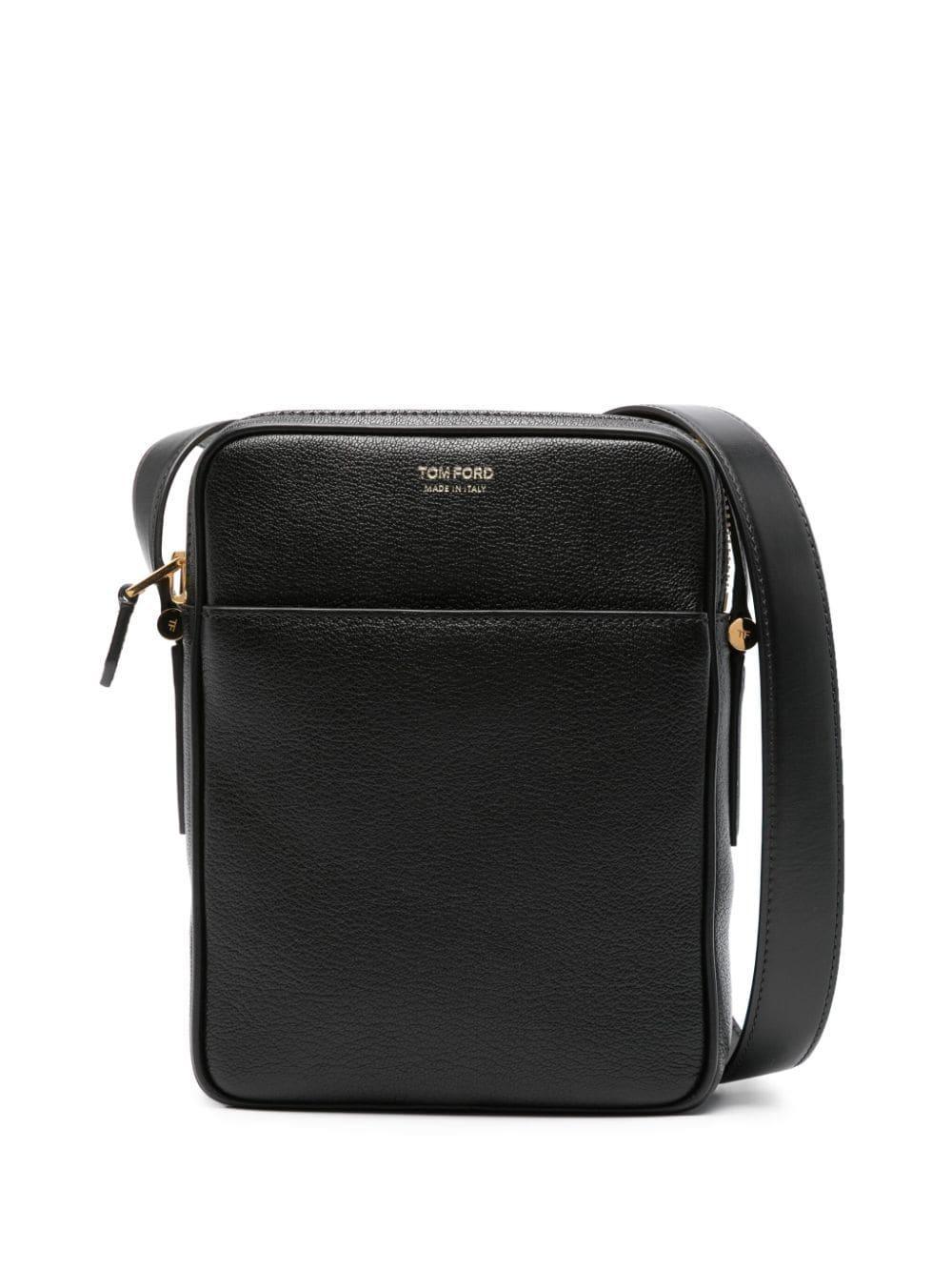 Full-grain Leather Messenger Bag In Black Product Image