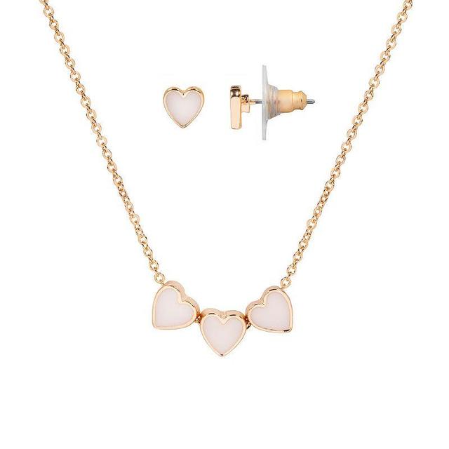 LC Lauren Conrad Triple Heart Necklace & Stud Earring Set, Womens, Gold Tone Product Image