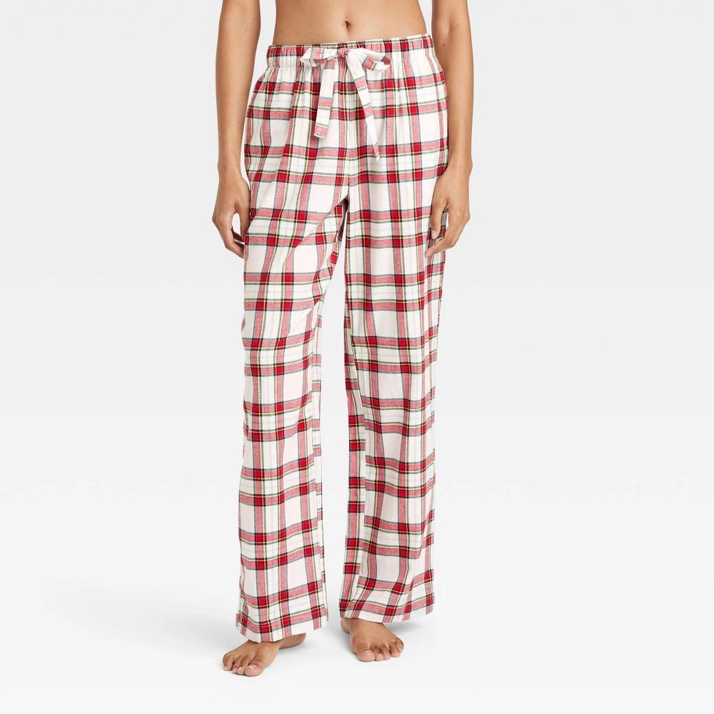 Womens Tartan Flannel Pajama Pants - Auden Cream L Product Image