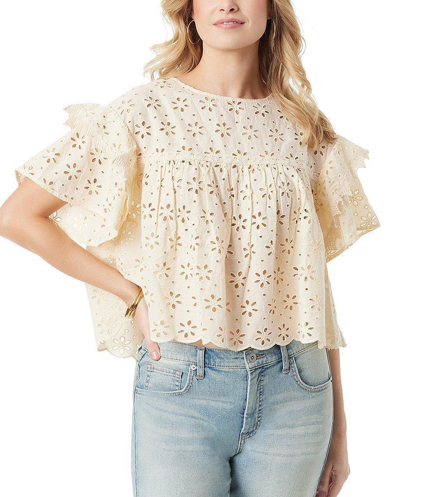 Jessica Simpson Maja Eyelet Short Sleeve Woven Top Product Image