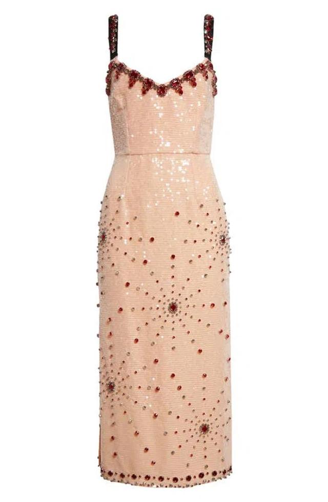 Crystal-embellished Sequined Chiffon And Silk Crepe De Chine Midi Dress In Ballet Pink And Clear Product Image