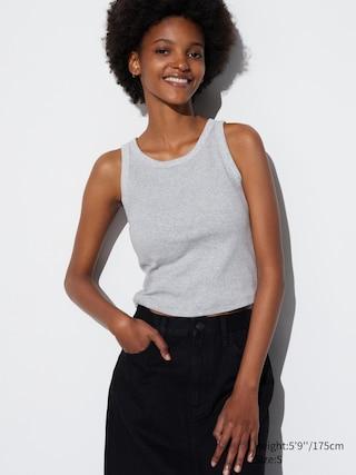 Womens Ribbed Cropped Sleeveless Bra Top Gray Medium UNIQLO US Product Image