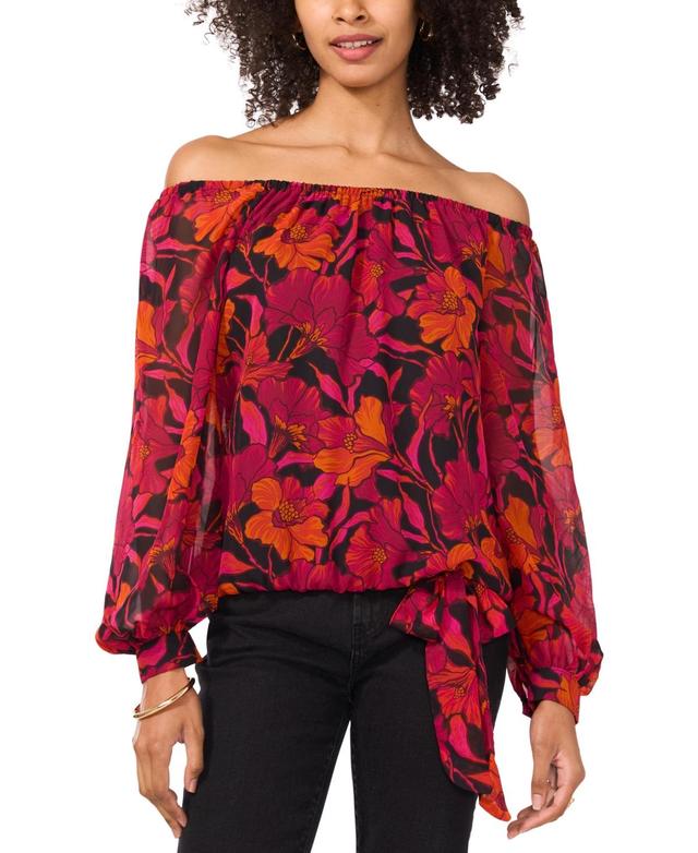 Vince Camuto Womens Printed Off-The-Shoulder Side-Tie Top Product Image