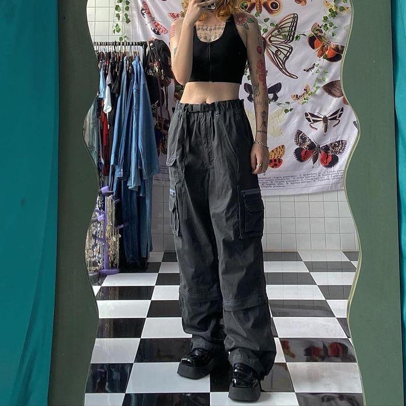 High-Waist Cargo Wide-Leg Pants Product Image