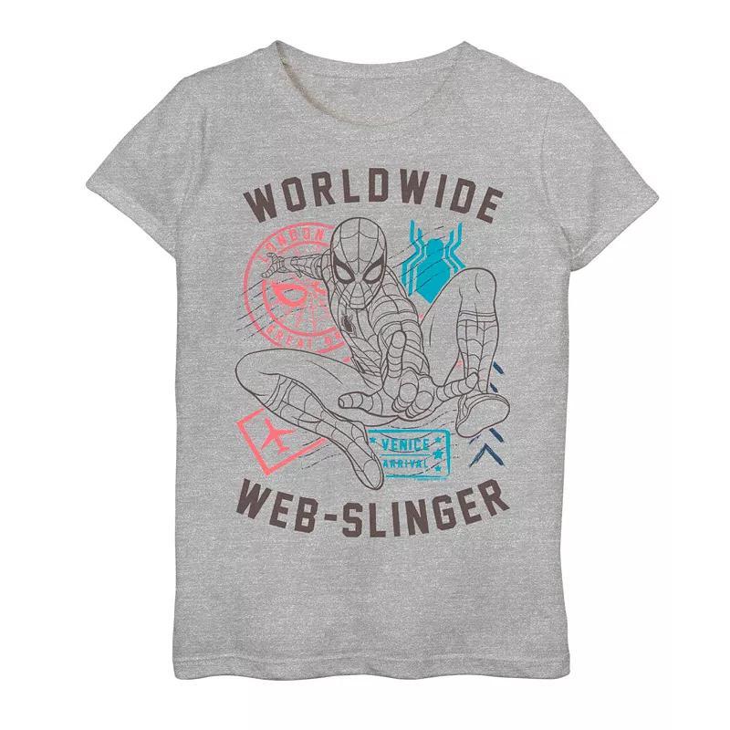 Girls 7-16 Marvel Spider-Man World Wide Web Slinger Poster Graphic Tee, Girls Athletic Grey Product Image