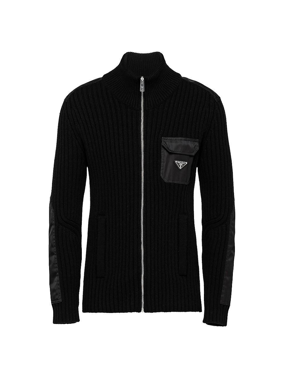 Mens Wool and Cashmere Cardigan with Re-Nylon Details Product Image