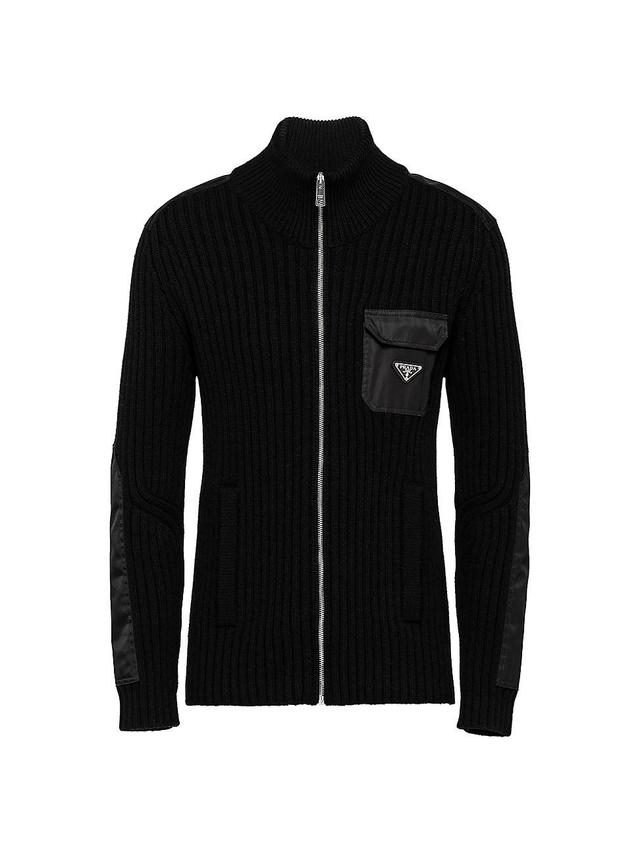 Mens Wool and Cashmere Cardigan with Re-Nylon Details Product Image