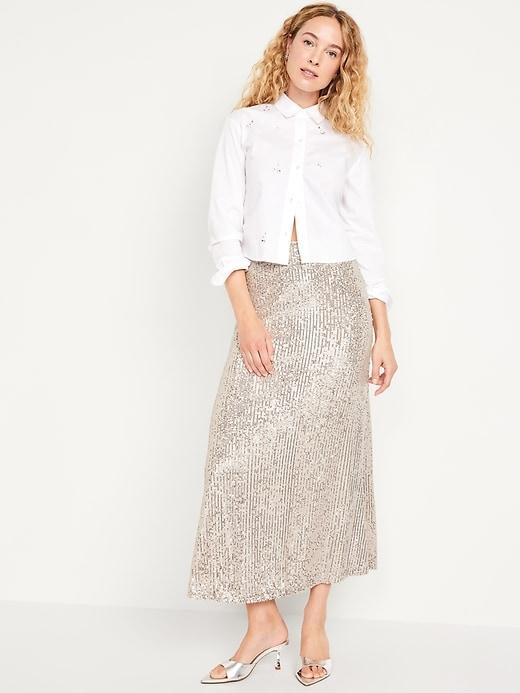 High-Waisted Sequin Maxi Skirt Product Image