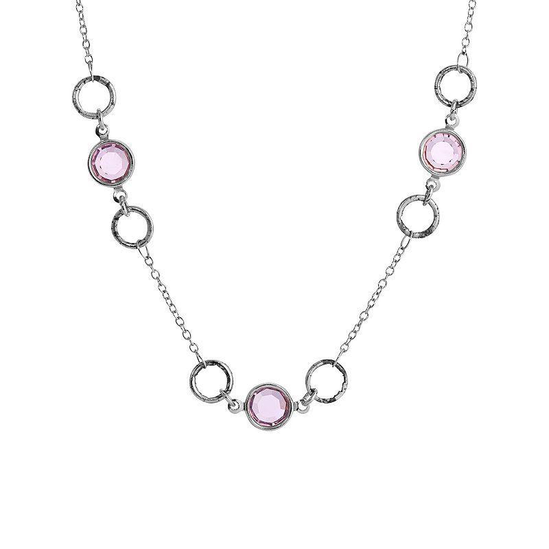 1928 Light Purple Crystal & Open Circle Station Necklace, Womens, Silver Purple Product Image