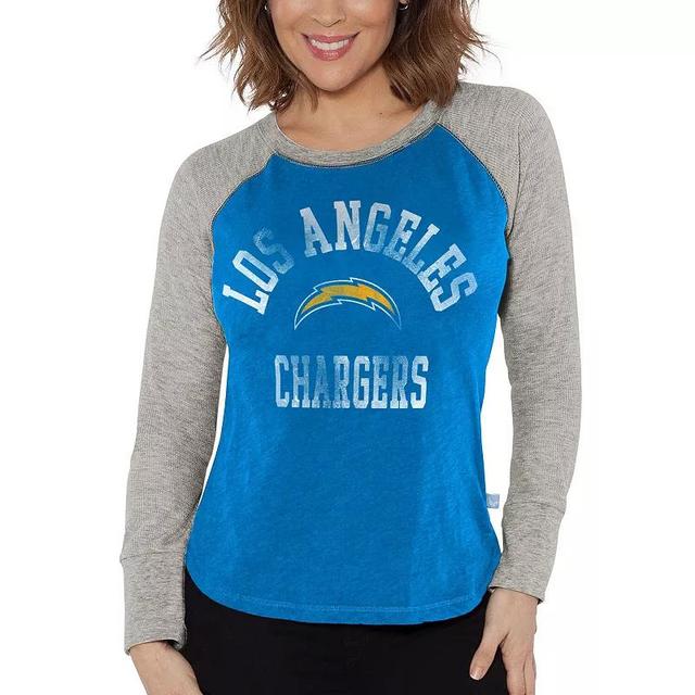 Womens G-III 4Her by Carl Banks Powder Blue/Heather Gray Los Angeles Chargers Waffle Knit Raglan Long Sleeve T-Shirt Product Image