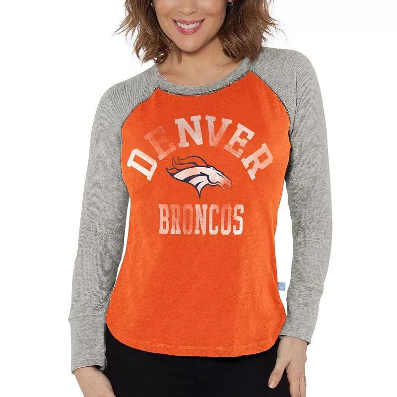 Womens G-iii 4Her by Carl Banks Orange Distressed Denver Broncos Waffle Knit Raglan Long Sleeve T-shirt - Orange Product Image