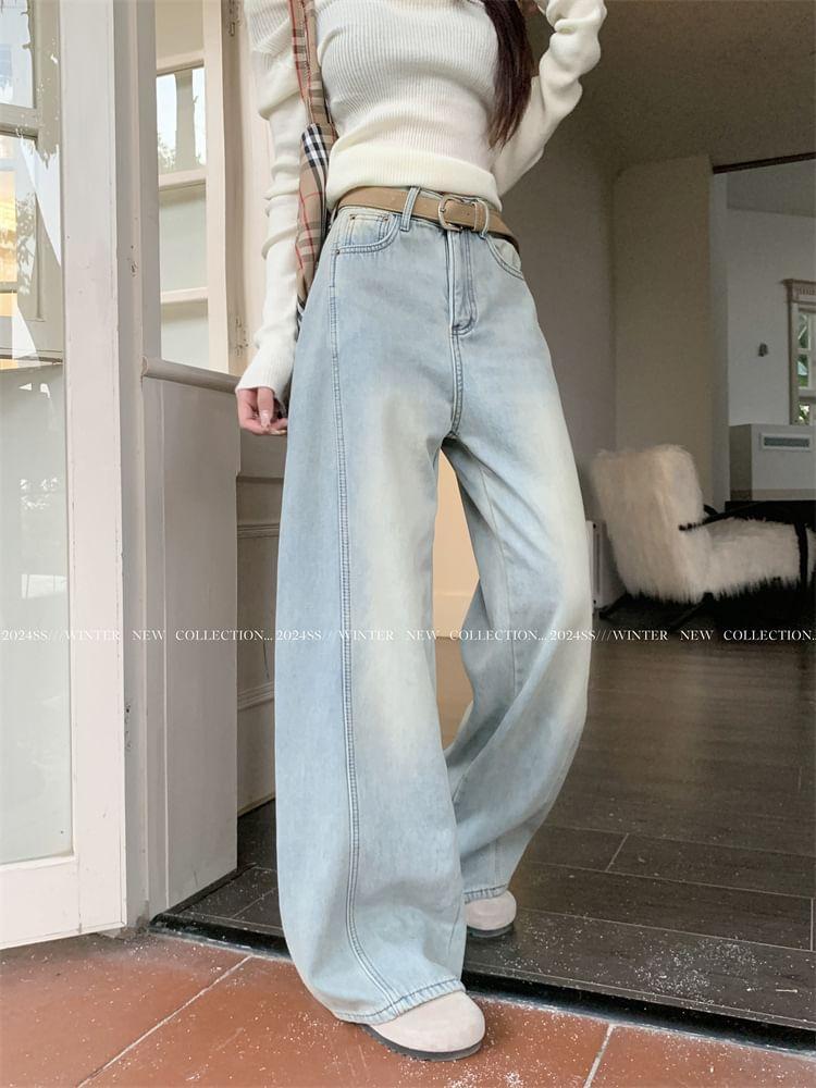 High Waist Washed Wide Leg Jeans Product Image