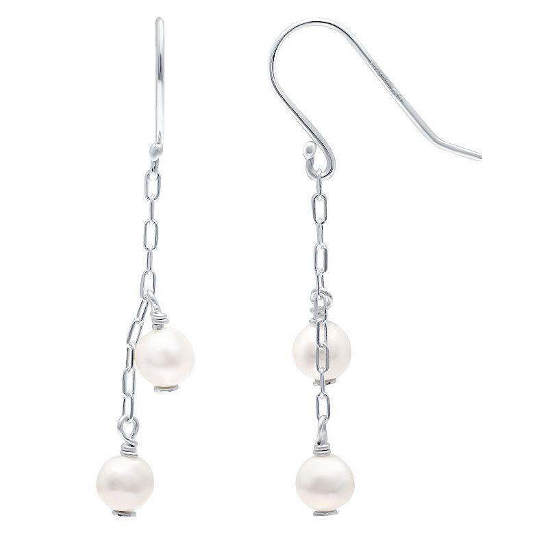 Aleure Precioso Sterling Silver Freshwater Cultured Pearl Chain Link Station Drop Earrings, Womens Product Image