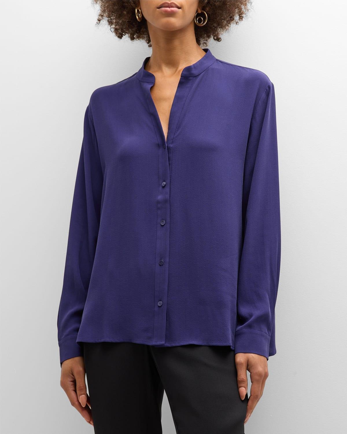 Eileen Fisher Mandarin Collar Shirt (Sweet Plum) Women's Clothing Product Image