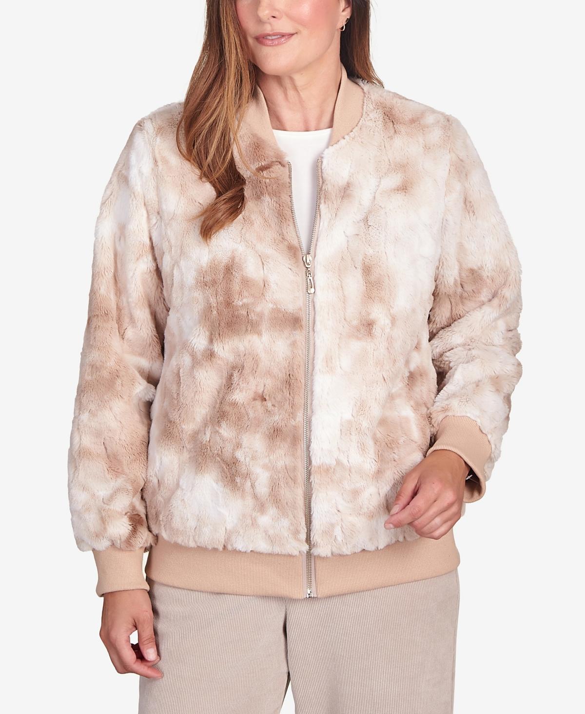 Petite Alfred Dunner Zip Up Space Dye Faux Fur Jacket, Womens Product Image