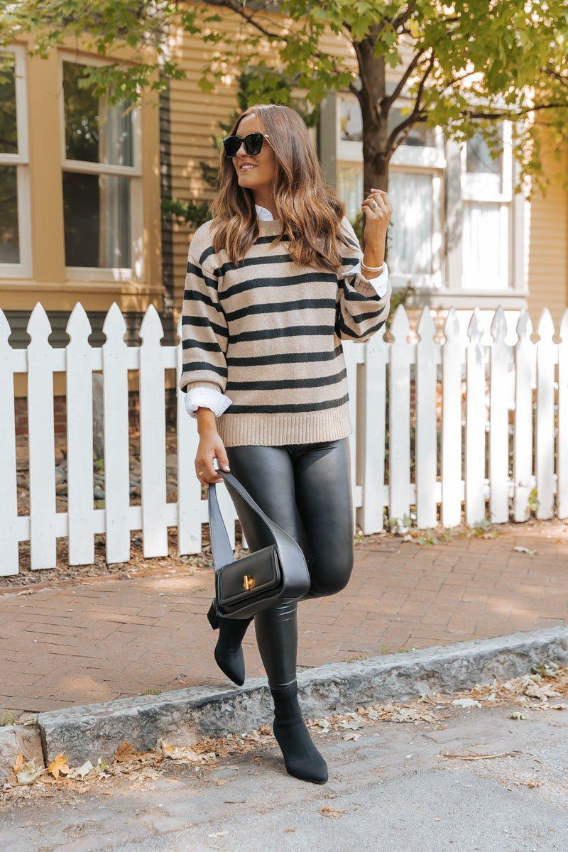 Black and Mocha Striped Pullover Sweater - FINAL SALE Product Image