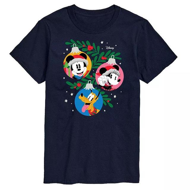 Disneys Big & Tall Mickey, Minnie & Pluto Ornaments Graphic Tee, Mens Blue Product Image