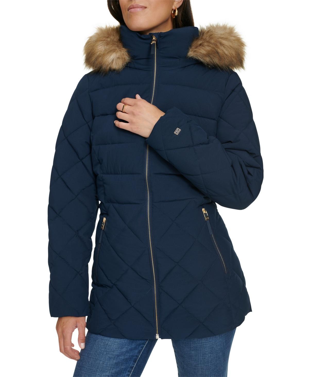 Tommy Hilfiger Womens Bibbed Faux-Fur-Trim Hooded Puffer Coat, Created for Macys Product Image