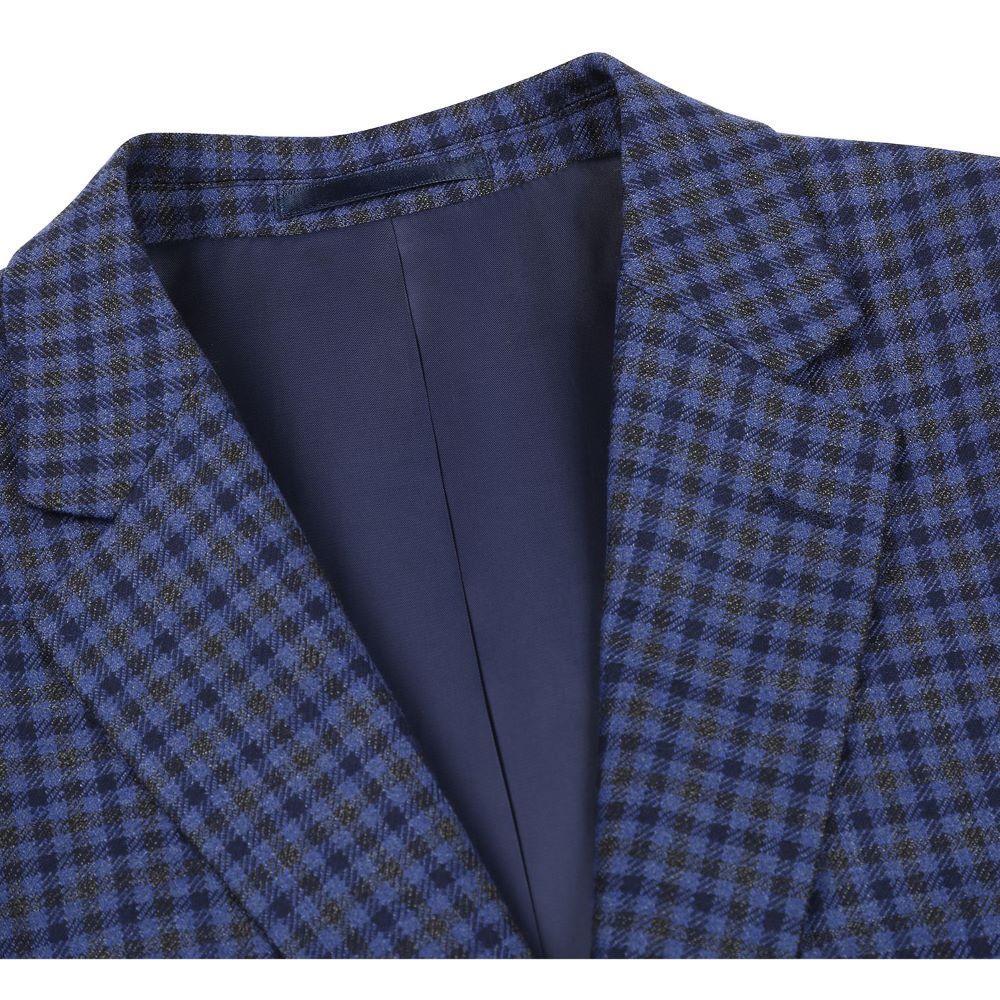 Wool Blend Regular Fit 2 Button Mini Check Pattern Sports Coat In Blue Product Image