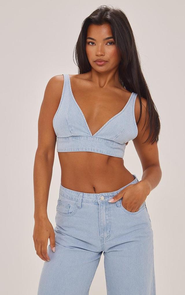 Blue Stripe Denim Triangle Bralet Product Image