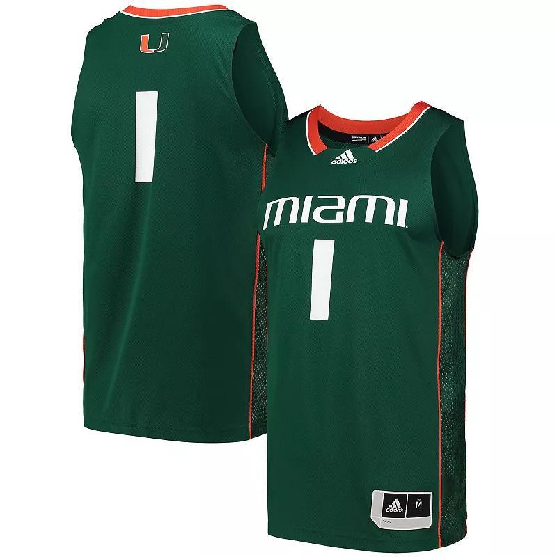 Mens adidas #1 Green Miami Hurricanes Swingman Basketball Jersey Product Image