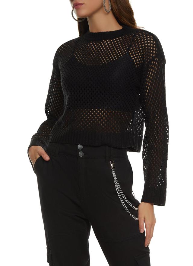 Womens Pointelle Crew Neck Crop Top Product Image