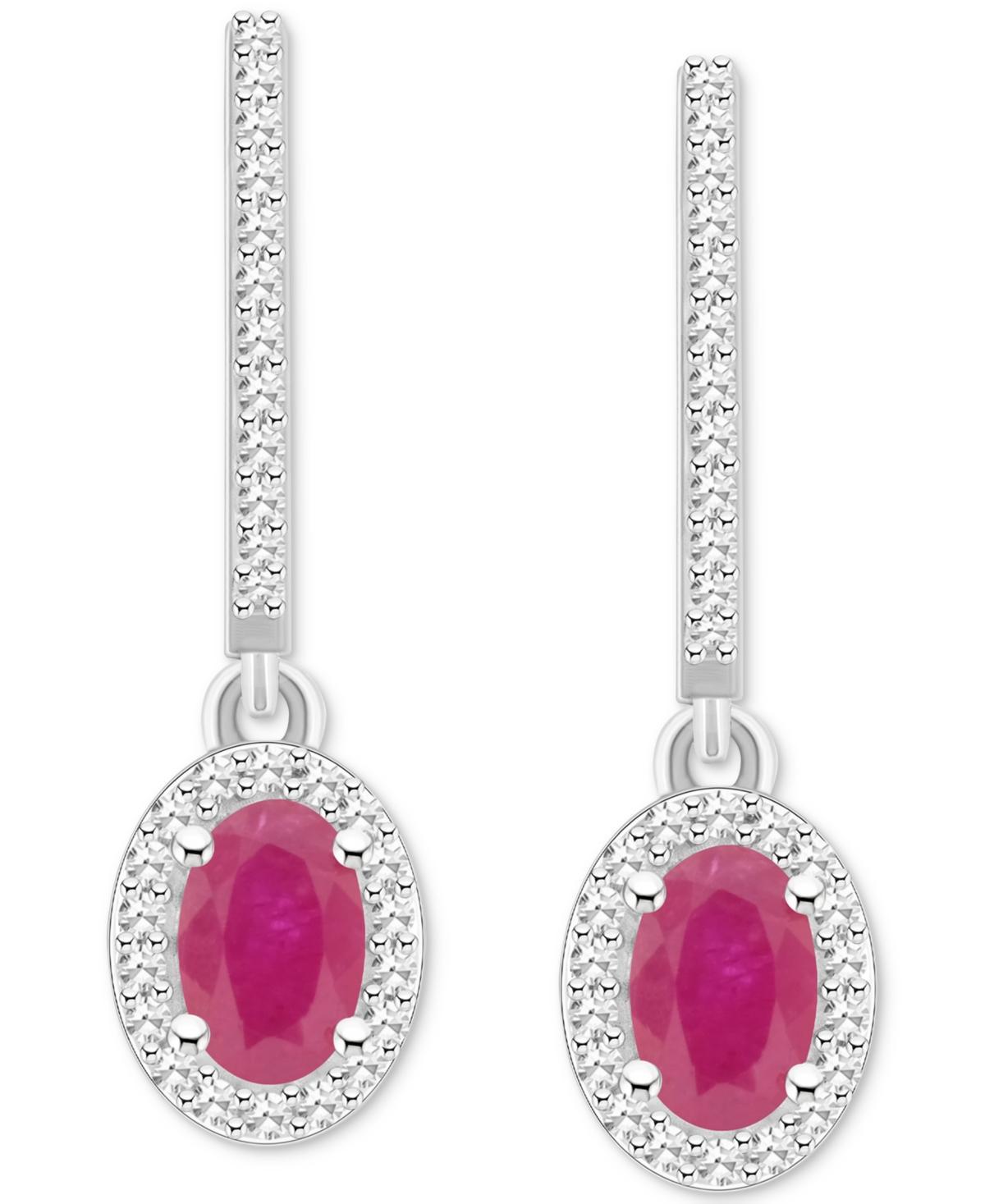 Celebration Gems Sterling Silver Oval-Cut Ruby & 1/3 Carat T.W. Diamond Hoop Drop Earrings, Womens, Red Product Image