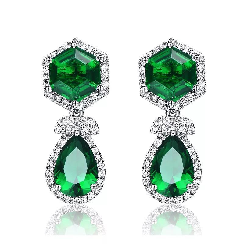 Sterling Silver Cubic Zirconia Vintage Formal Halo Dangle Earrings, Womens, Green Product Image