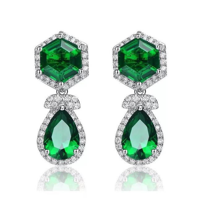 Sterling Silver Cubic Zirconia Vintage Formal Halo Dangle Earrings, Womens, Green Product Image