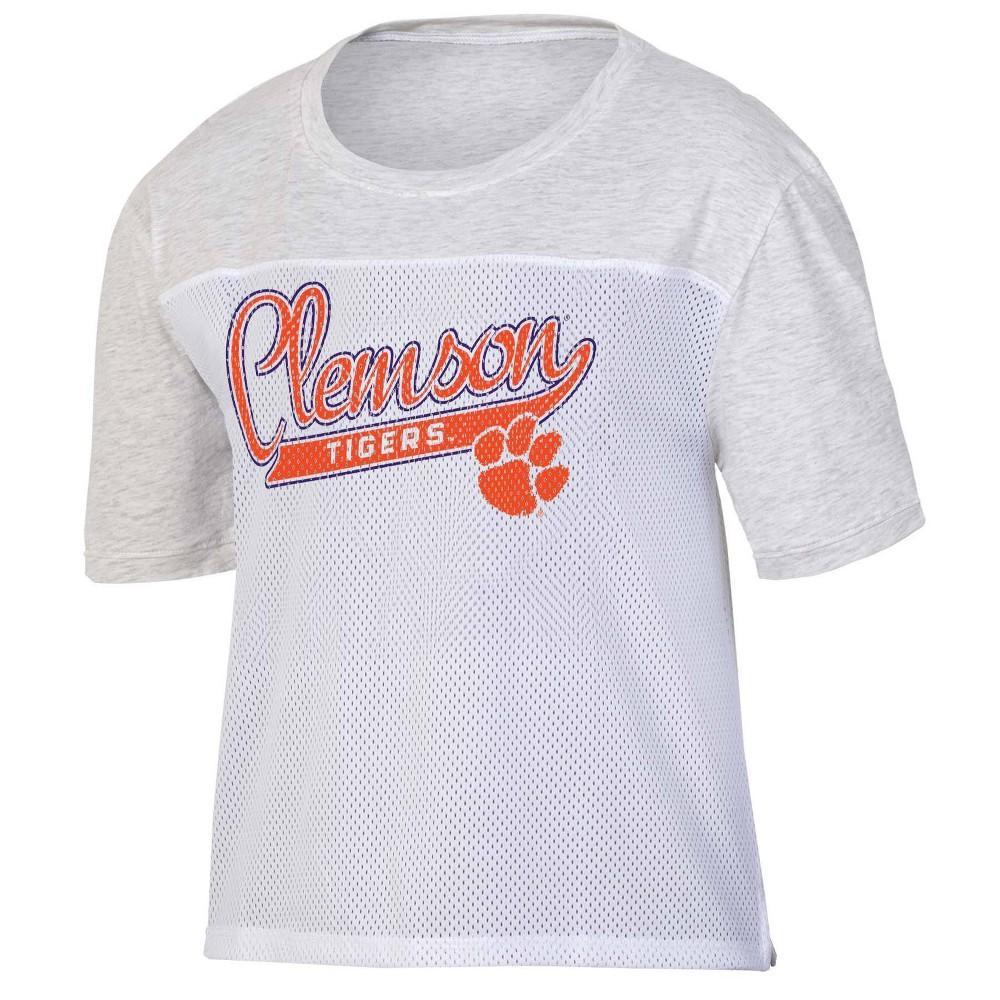 NCAA Clemson Tigers Womens White Mesh Yoke T-Shirt Product Image