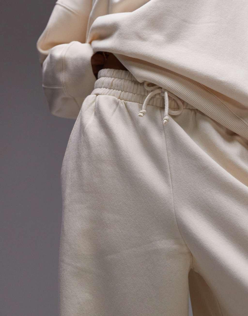 Topshop premium turn back sweatpants in ecru Product Image