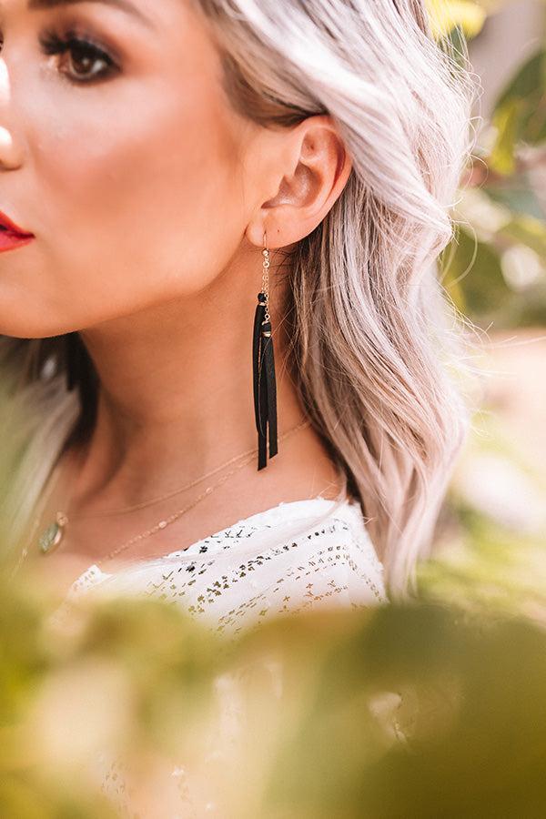 The York Leather Earrings in Black Product Image