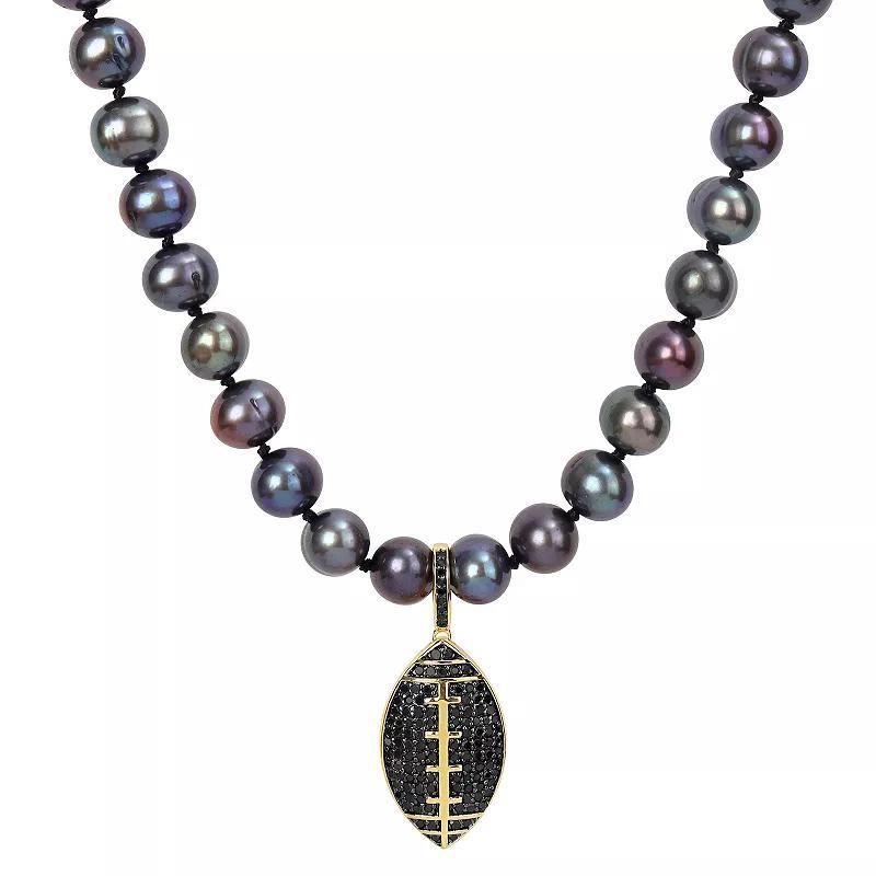 Stella Grace 18k Gold Over Silver Black Freshwater Cultured Pearl & Black Diamond Football Strand Necklace, Mens Gold Tone Product Image