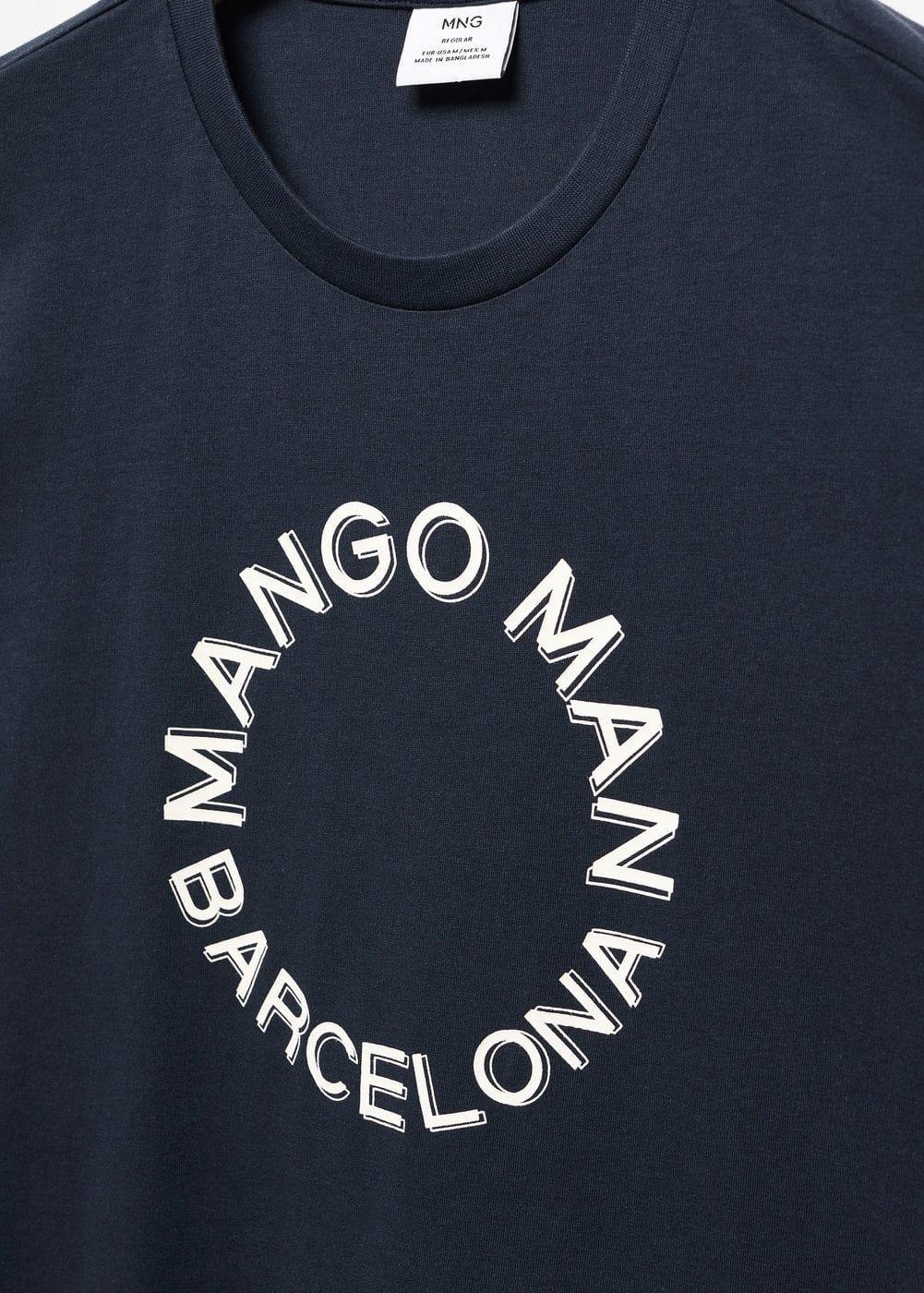 MANGO MAN - 100% cotton logo t-shirt navy - M - Men Product Image