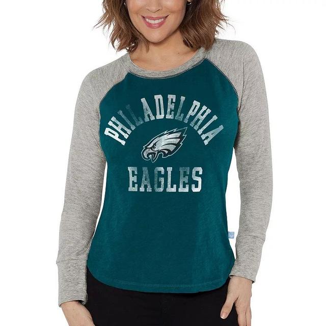 Womens G-III 4Her by Carl Banks Midnight /Heather Gray Philadelphia Eagles Waffle Knit Raglan Long Sleeve T-Shirt Product Image