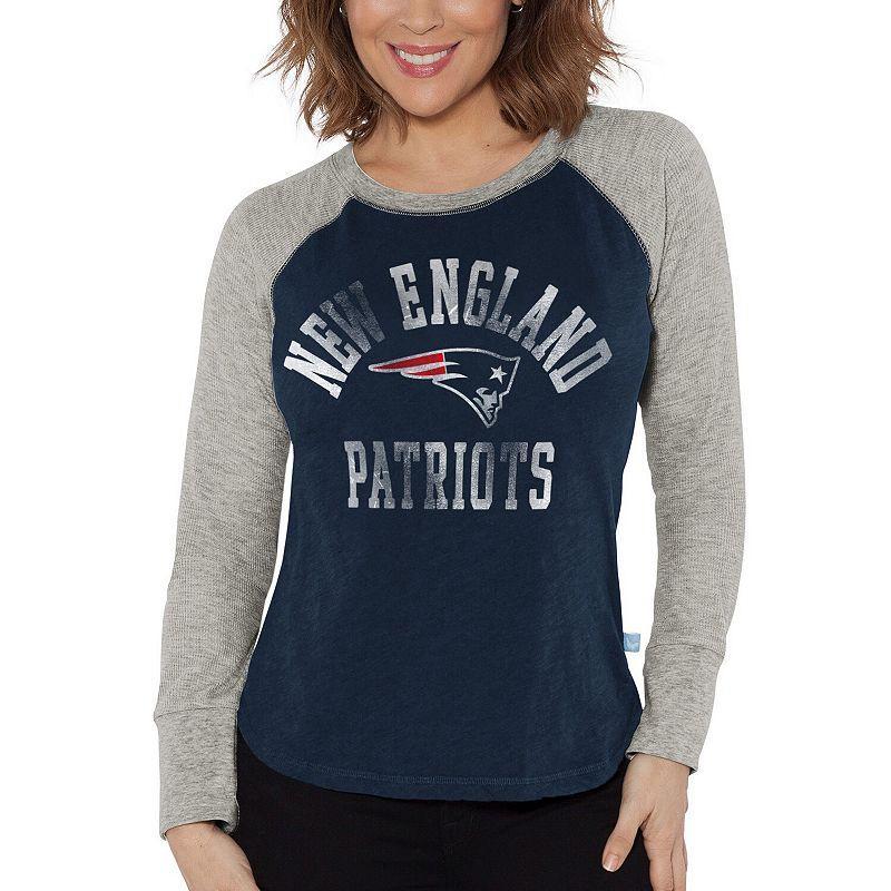 Womens G-III 4Her by Carl Banks Navy/Heather Gray New England Patriots Waffle Knit Raglan Long Sleeve T-Shirt Product Image