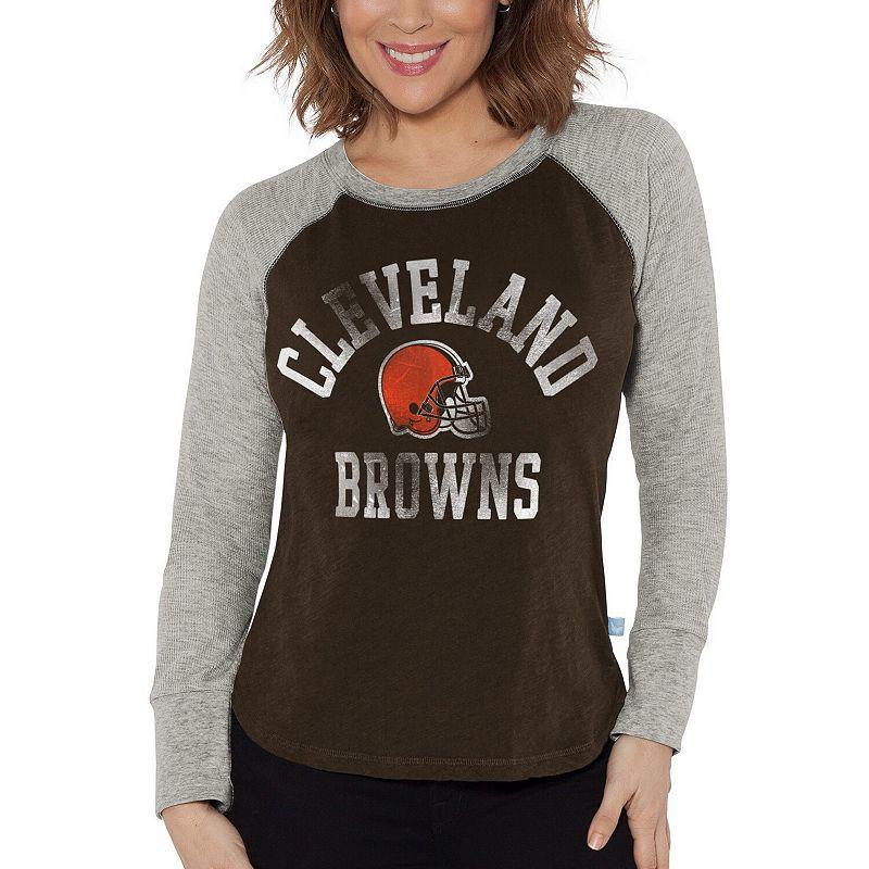 Womens G-iii 4Her by Carl Banks Brown Distressed Cleveland Browns Waffle Knit Raglan Long Sleeve T-shirt - Brown Product Image